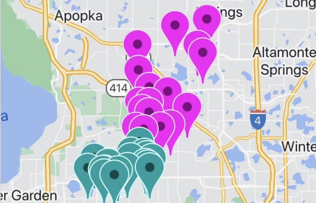 Map of Orlando pool route